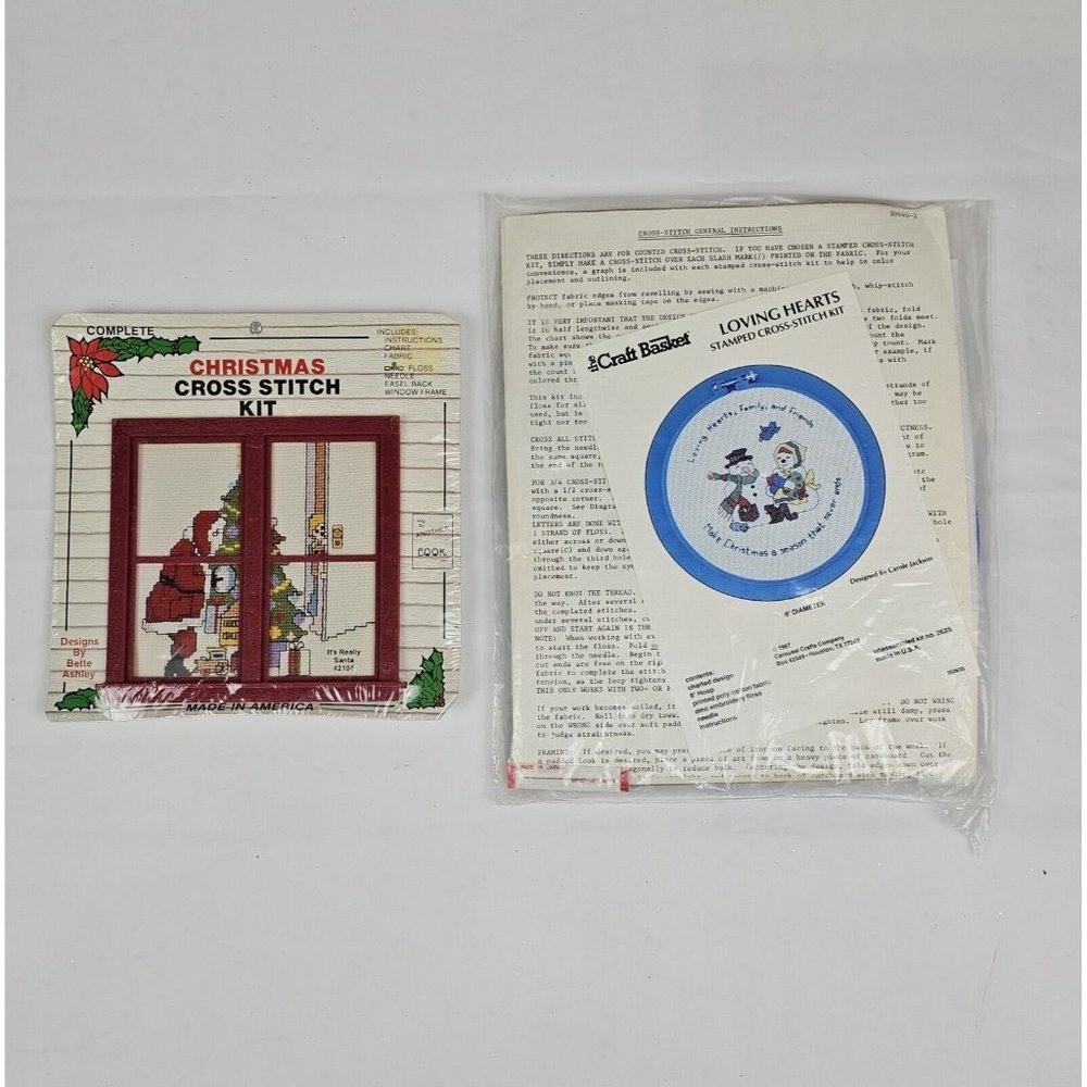 Lot Of 2 Vintage‎ Christmas Cross Stitch Complete Kits. Santa & Snowman